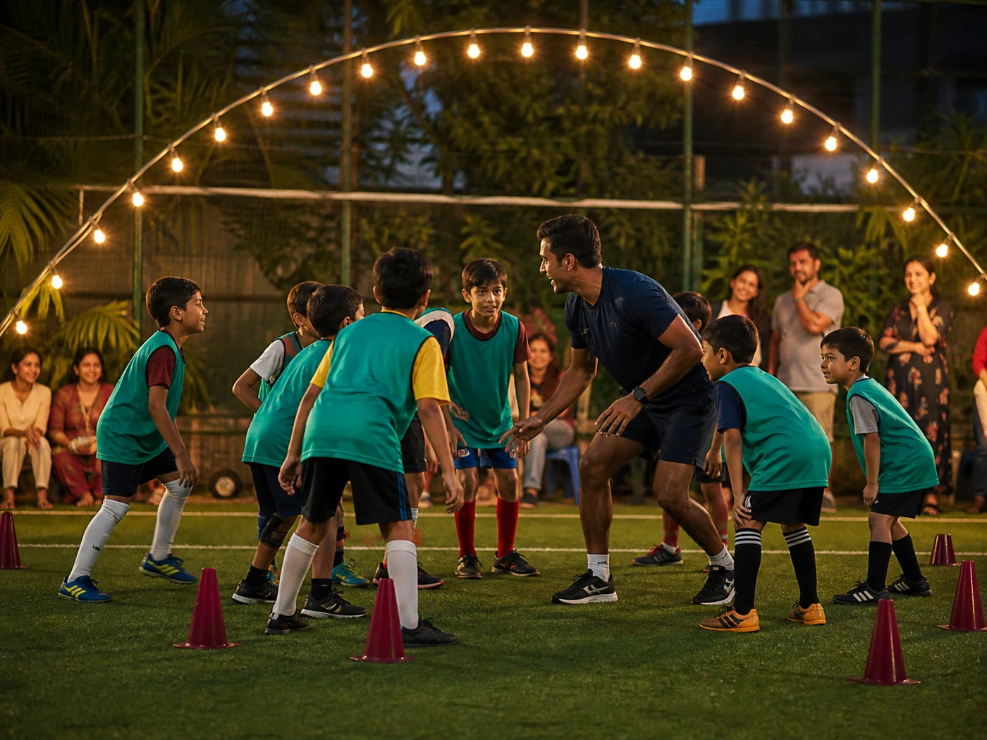 Children beginning a supervised football birthday activity